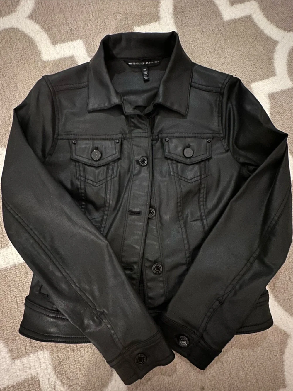 White House Black Market Black Coated Denim Jacket